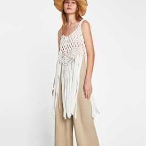 Zara Macrame Fringe Top Swim Cover